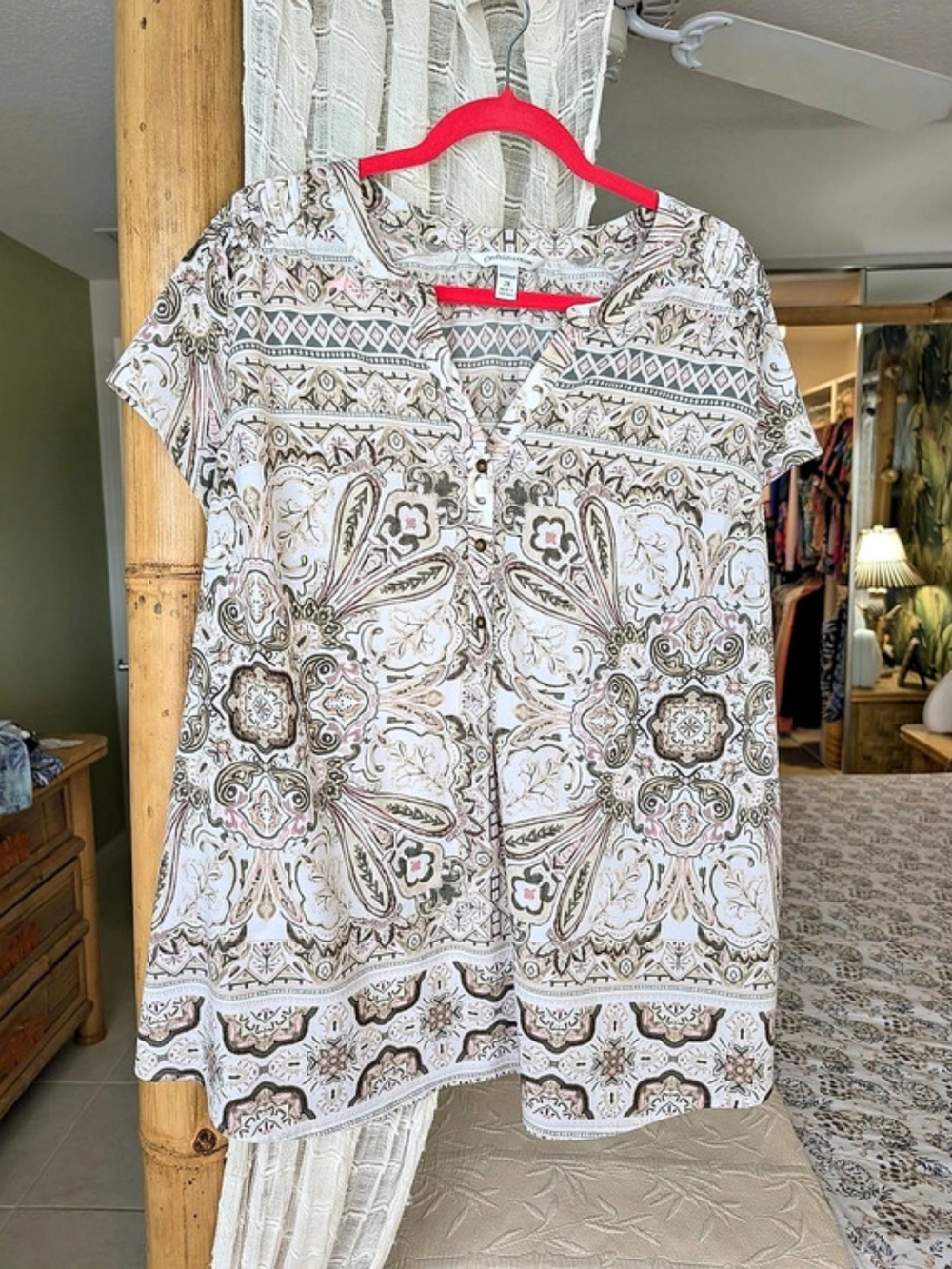Croft & Barrow Paisley Blouse in White & Pink Size 2X Like New